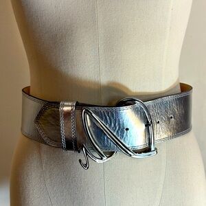 JOHN FLUEVOG Sz 28 Silver Metallic Belt with Unique Buckle Made in Portugal